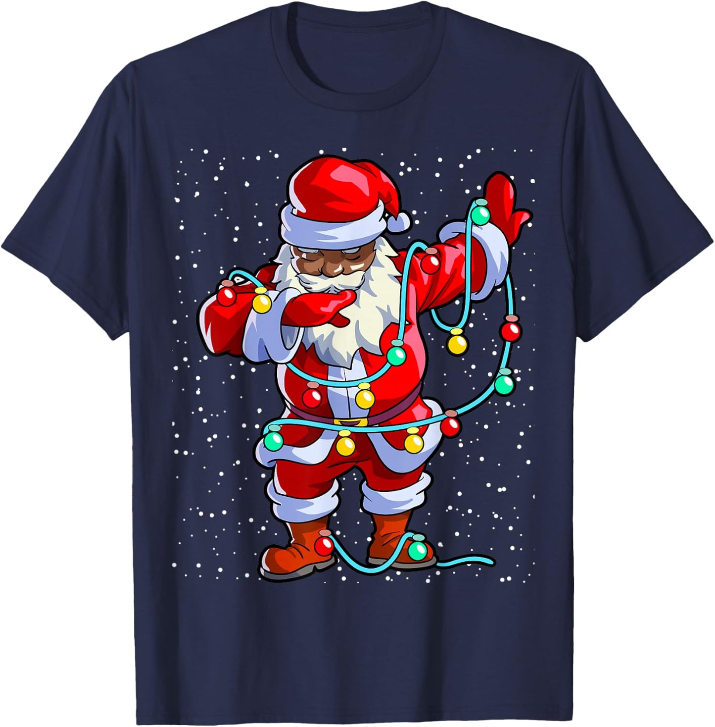 Santa Claus Black Christmas Afro African American Xmas T-Shirt - T-Shirt | Navy