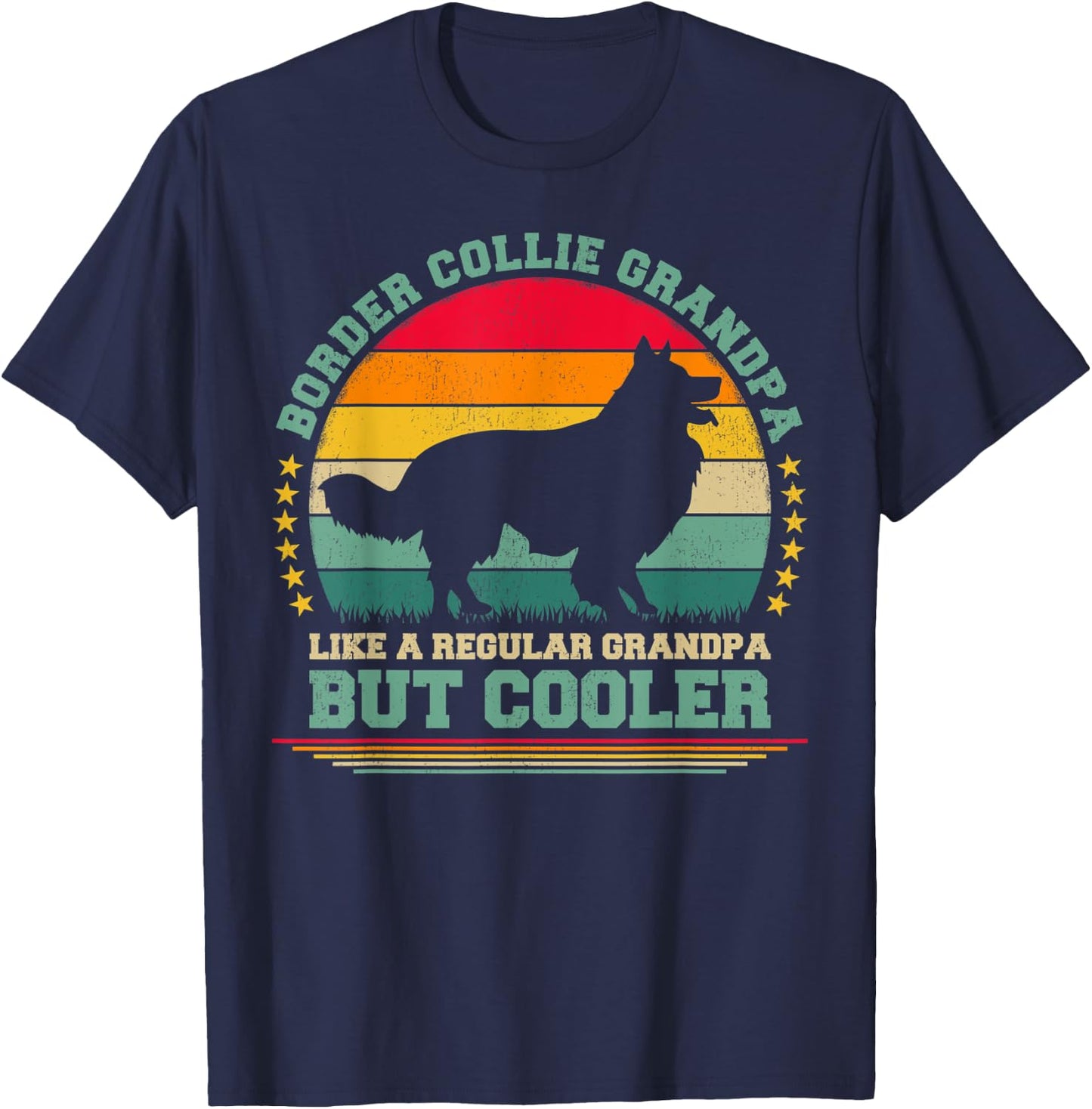 Funny Vintage Retro Dog Border Collie Grandpa Father's Day T-Shirt - T-Shirt | Navy