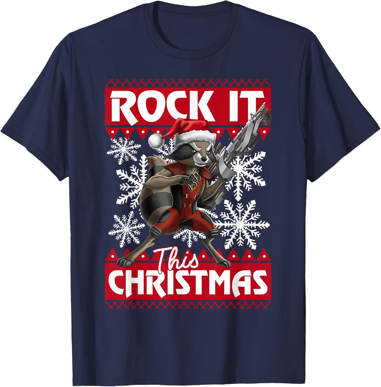 Marvel Guardians of The Galaxy Rocket Rock It This Christmas T-Shirt - T-Shirt | Navy