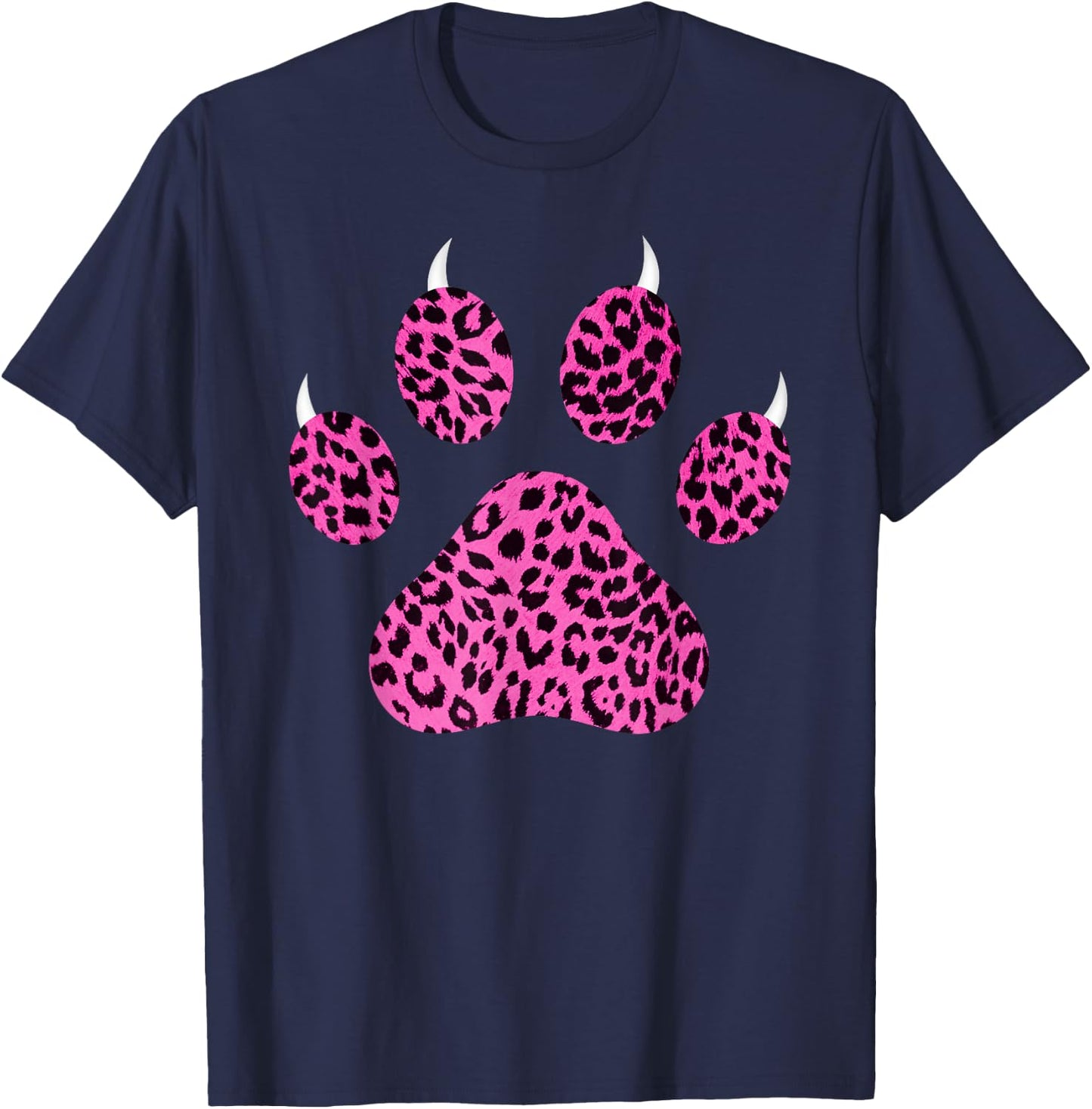 Pink and Black Leopard Paw Print with Claws - Pink Cheetah T-Shirt - T-Shirt | Navy