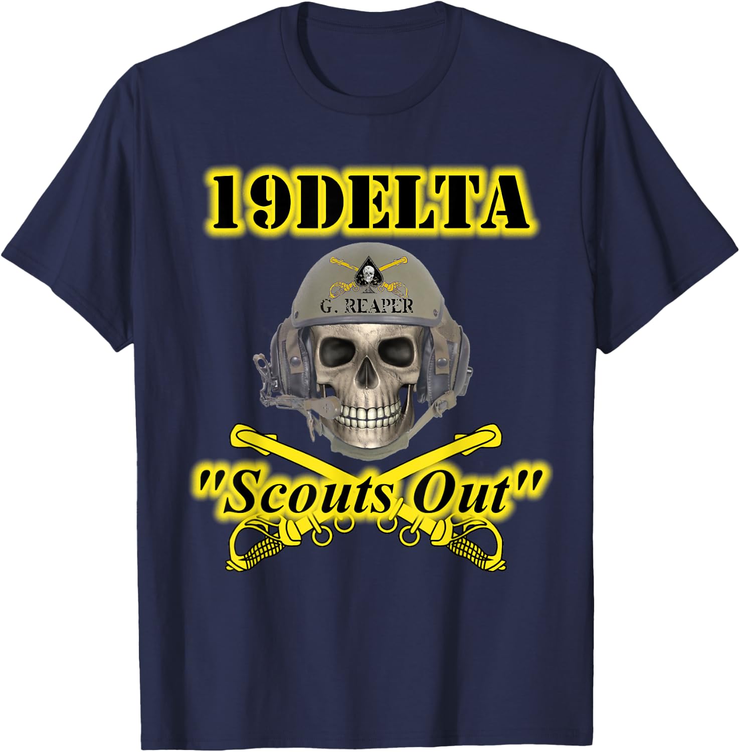 Army Cavalry Scouts MOS - veterans - Skull design on front T-Shirt - T-Shirt | Navy