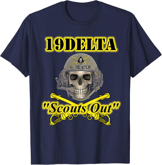 Army Cavalry Scouts MOS - veterans - Skull design on front T-Shirt - T-Shirt | Navy