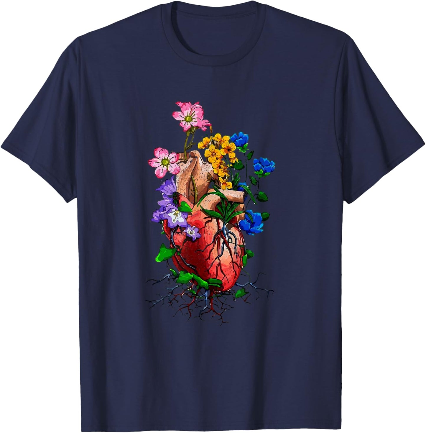 Floral Goth Anatomical Heart Show Love T-Shirt - T-Shirt | Navy