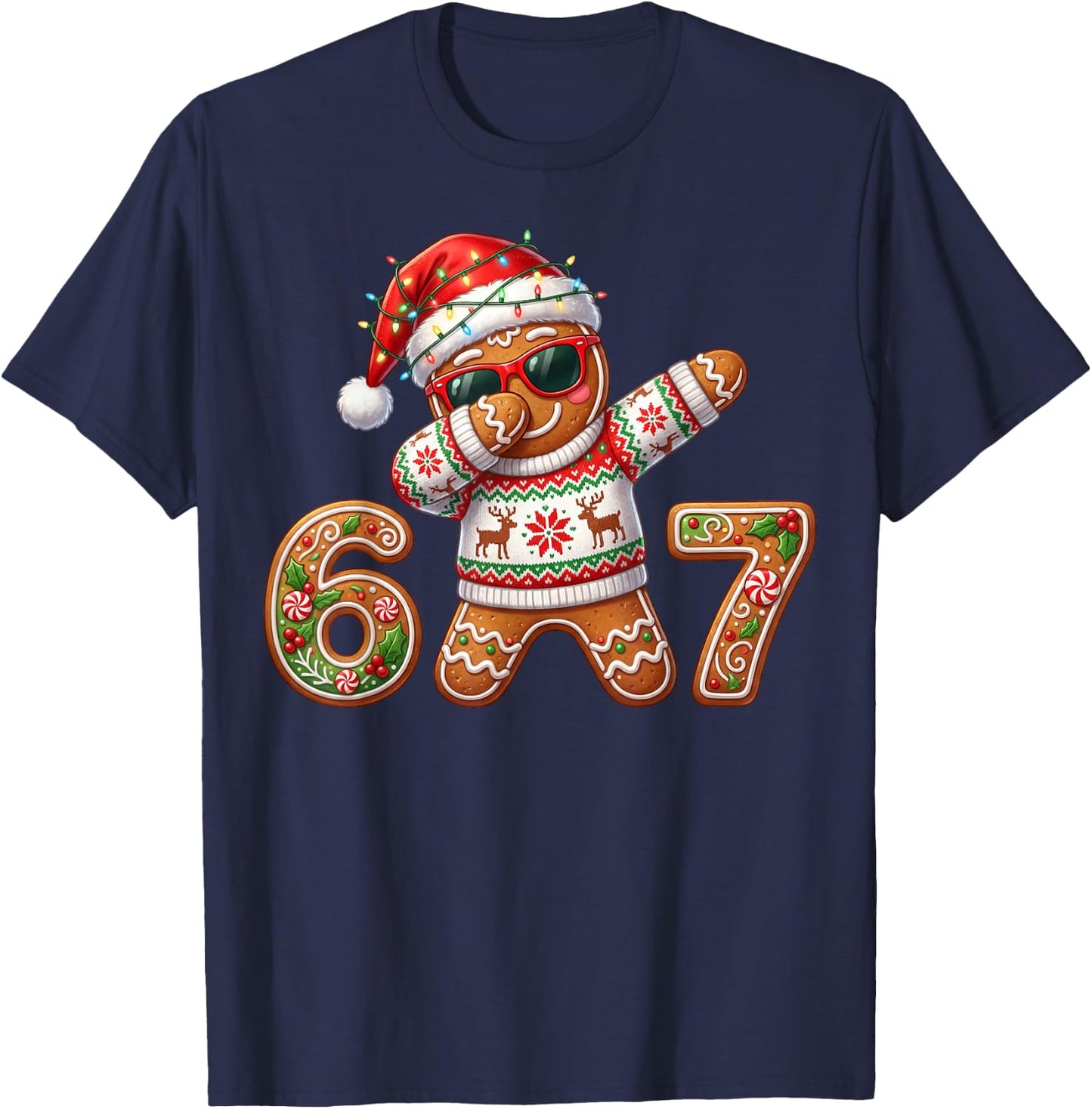 Funny Gingerbread Six Seven 67 Ice Cream Drip Christmas Boys T-Shirt - T-Shirt | Navy