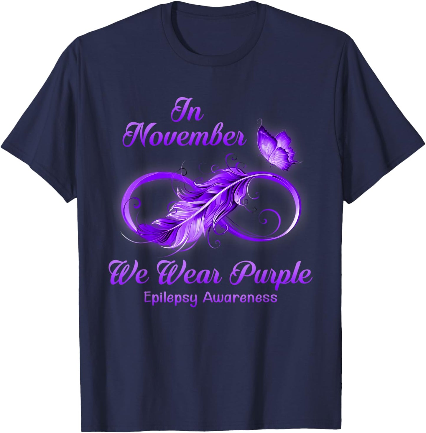 Butterfly In November We Wear Purple Epilepsy Awareness T-Shirt - T-Shirt | Navy