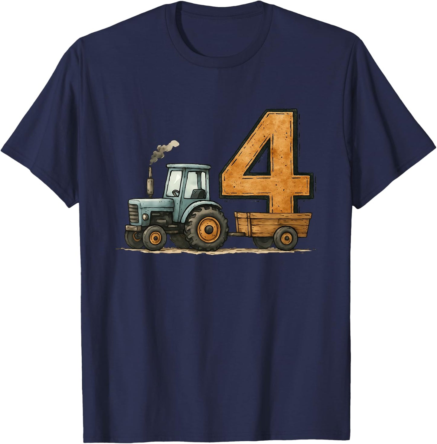 Kids Cute Tractor 4rd Birthday 4 Year Old Kids T-Shirt - T-Shirt | Navy