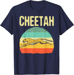 Funny Vintage Cheetah Art Boys Girls Leopard Safari Wildlife T-Shirt - T-Shirt | Navy