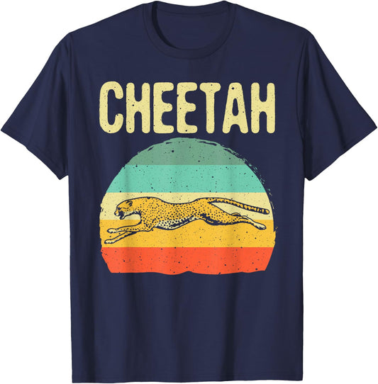 Funny Vintage Cheetah Art Boys Girls Leopard Safari Wildlife T-Shirt - T-Shirt | Navy