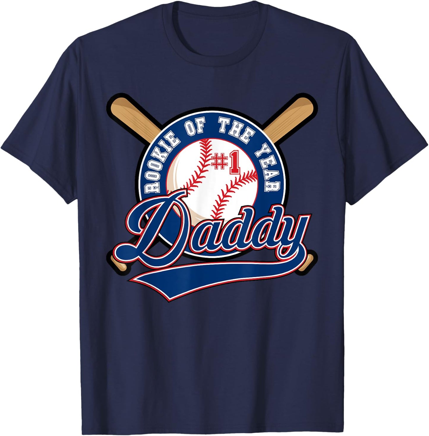 Daddy of Rookie of Year 1st Birthday Baseball Theme Matching T-Shirt - T-Shirt | Navy