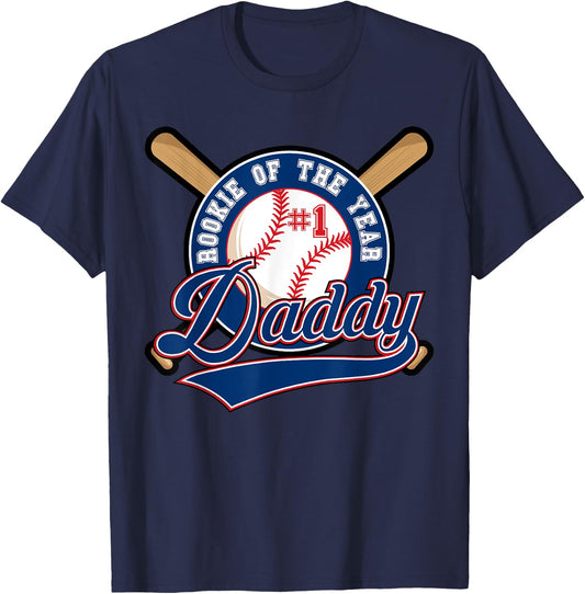Daddy of Rookie of Year 1st Birthday Baseball Theme Matching T-Shirt - T-Shirt | Navy