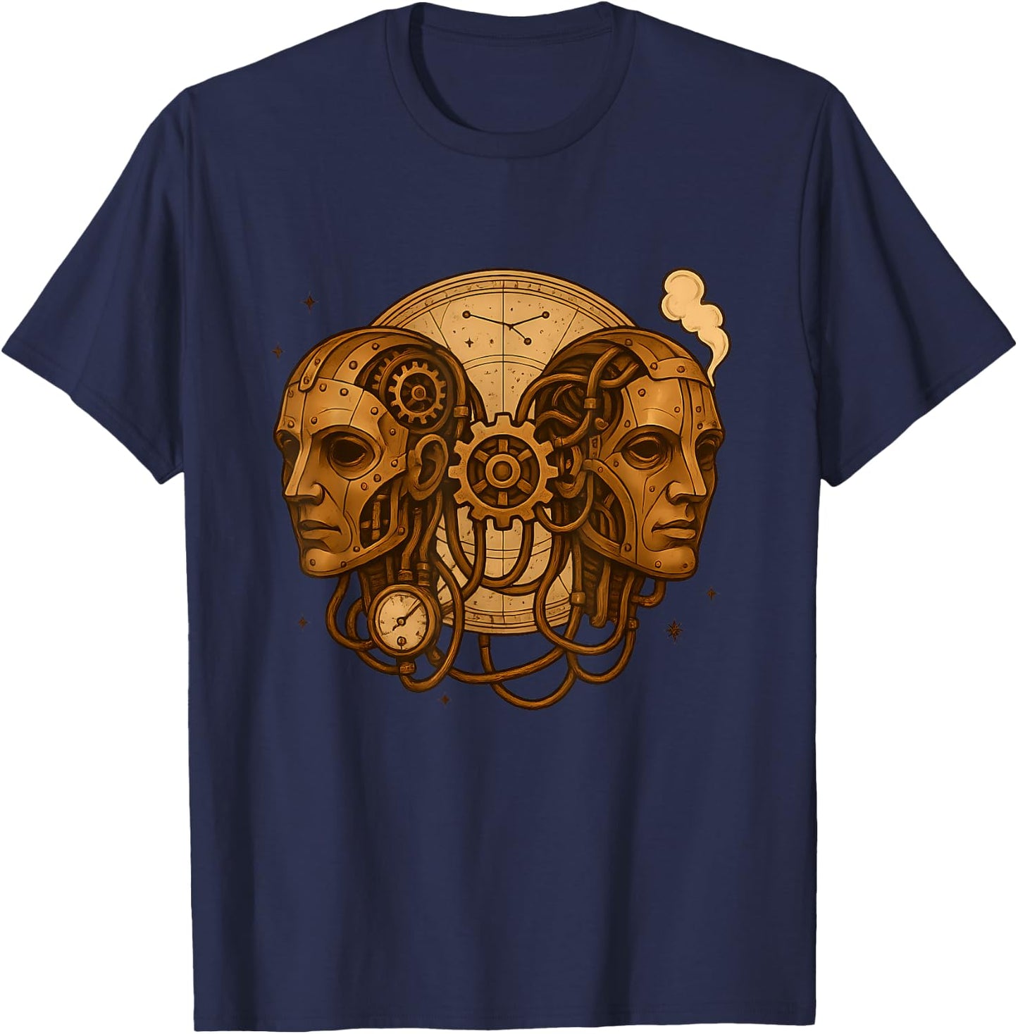 Gemini Steampunk Zodiac Twins Gear T-Shirt - T-Shirt | Navy