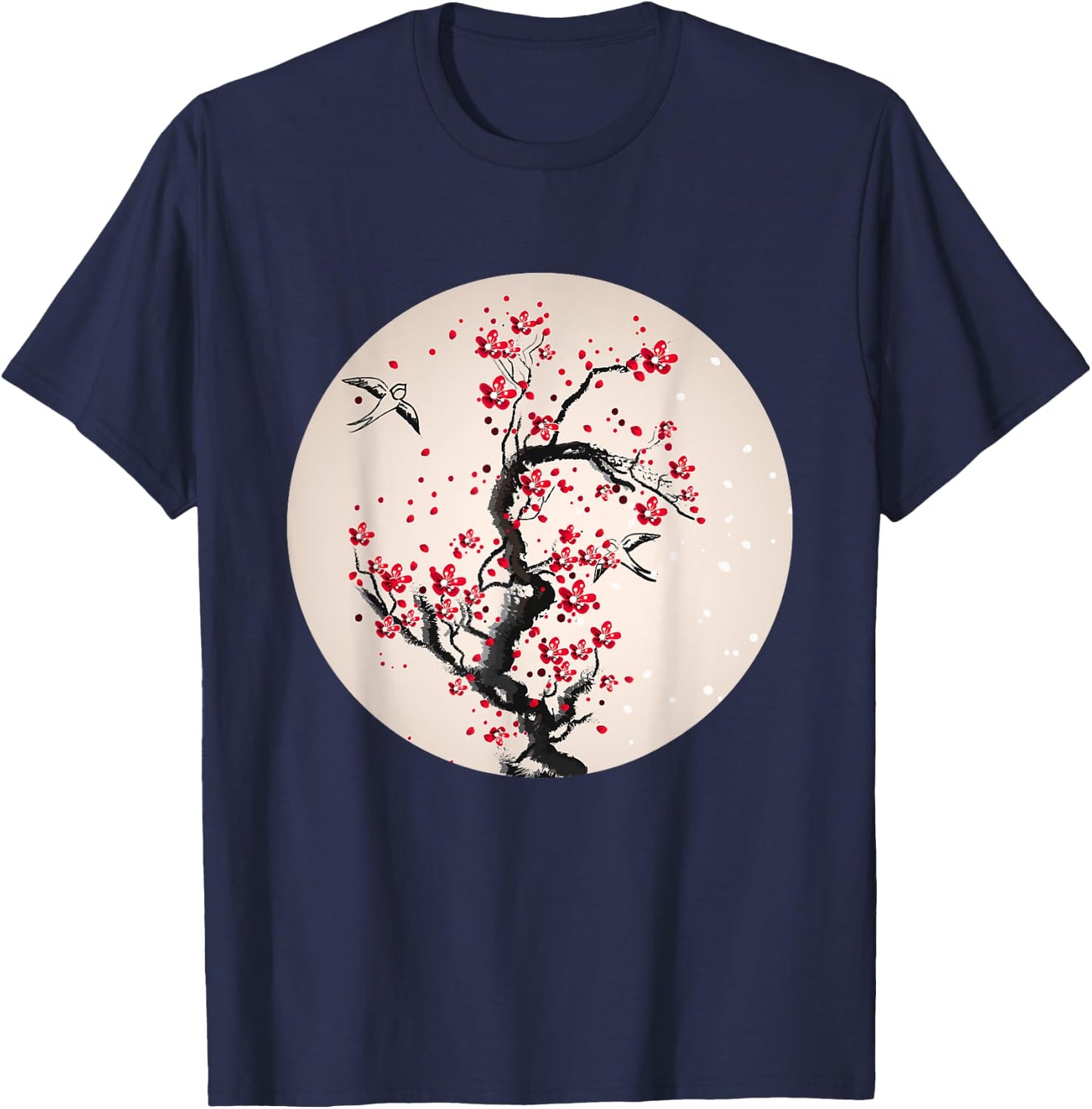 Watercolor Cherry Blossom Tree T-Shirt - T-Shirt | Navy