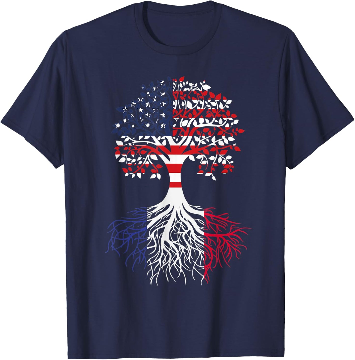 French Roots American Grown Tree Flag T-Shirt - T-Shirt | Navy