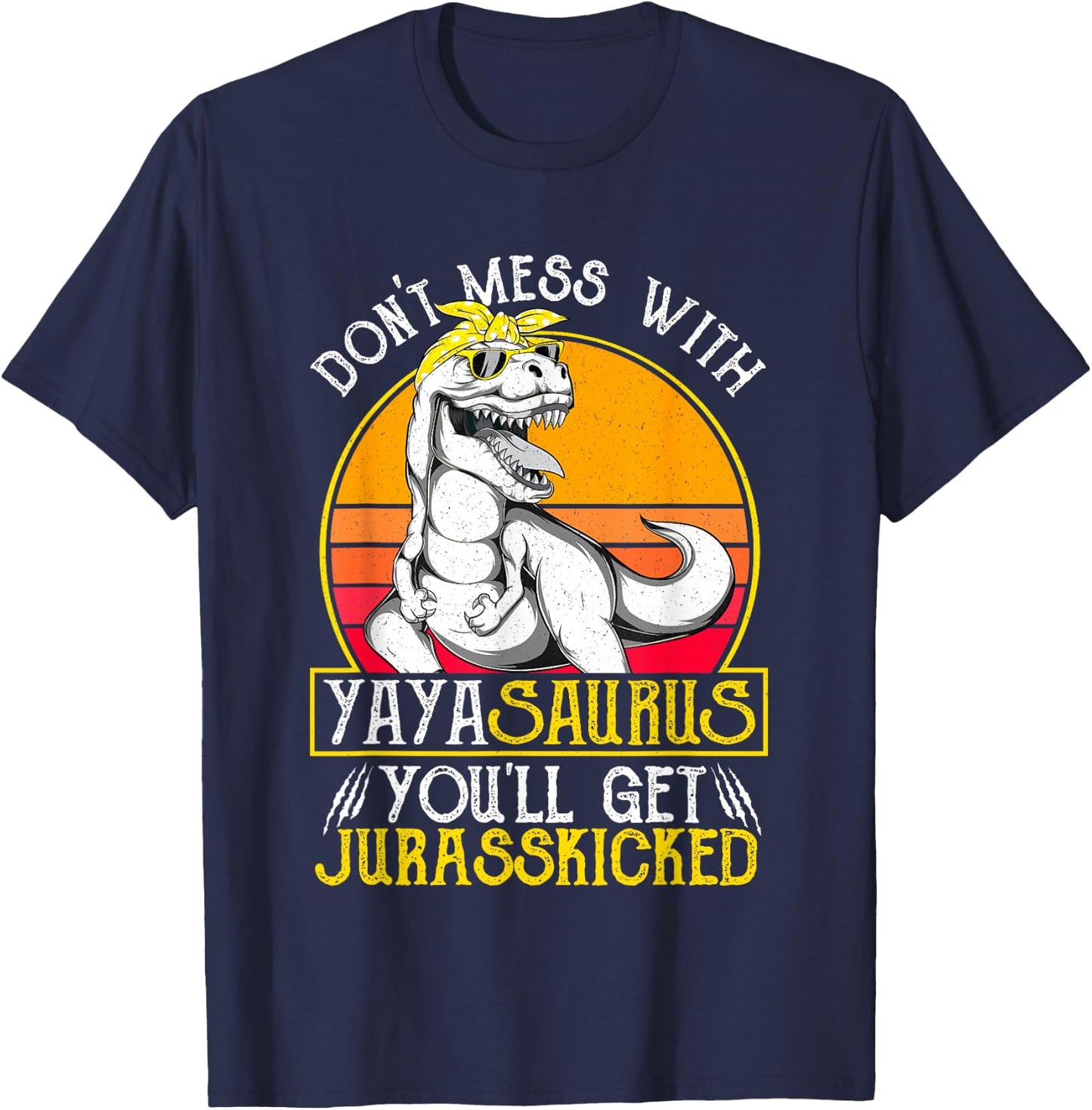 Vintage Jurasskicked Yaya Saurus T Shirt, Dino Greek Grandma T-Shirt - T-Shirt | Navy