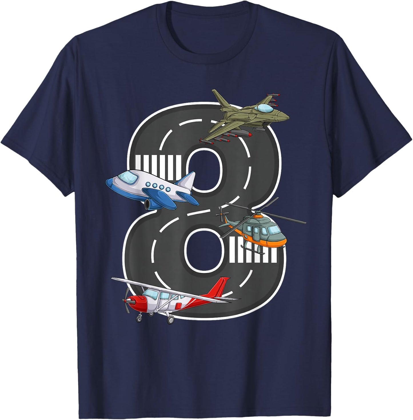 Little Pilot 8th Birthday Party 8 Eight Year Old Airplane T-Shirt - T-Shirt | Navy