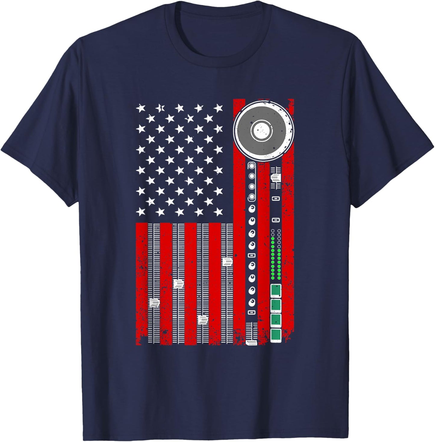 Cool Music Producer Women American Flag Patriotic DJ T-Shirt - T-Shirt | Navy