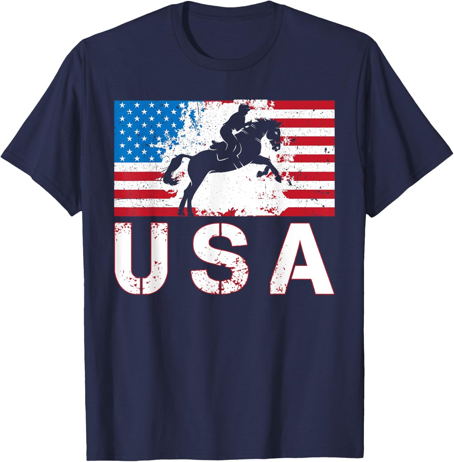 USA Equestrian team American flag US Horses rider men women T-Shirt - T-Shirt | Navy