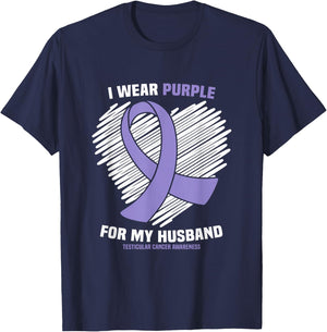 I Wear Purple For My Husband Testicular Cancer Awareness T-Shirt - T-Shirt | Navy
