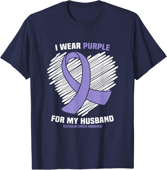 I Wear Purple For My Husband Testicular Cancer Awareness T-Shirt - T-Shirt | Navy