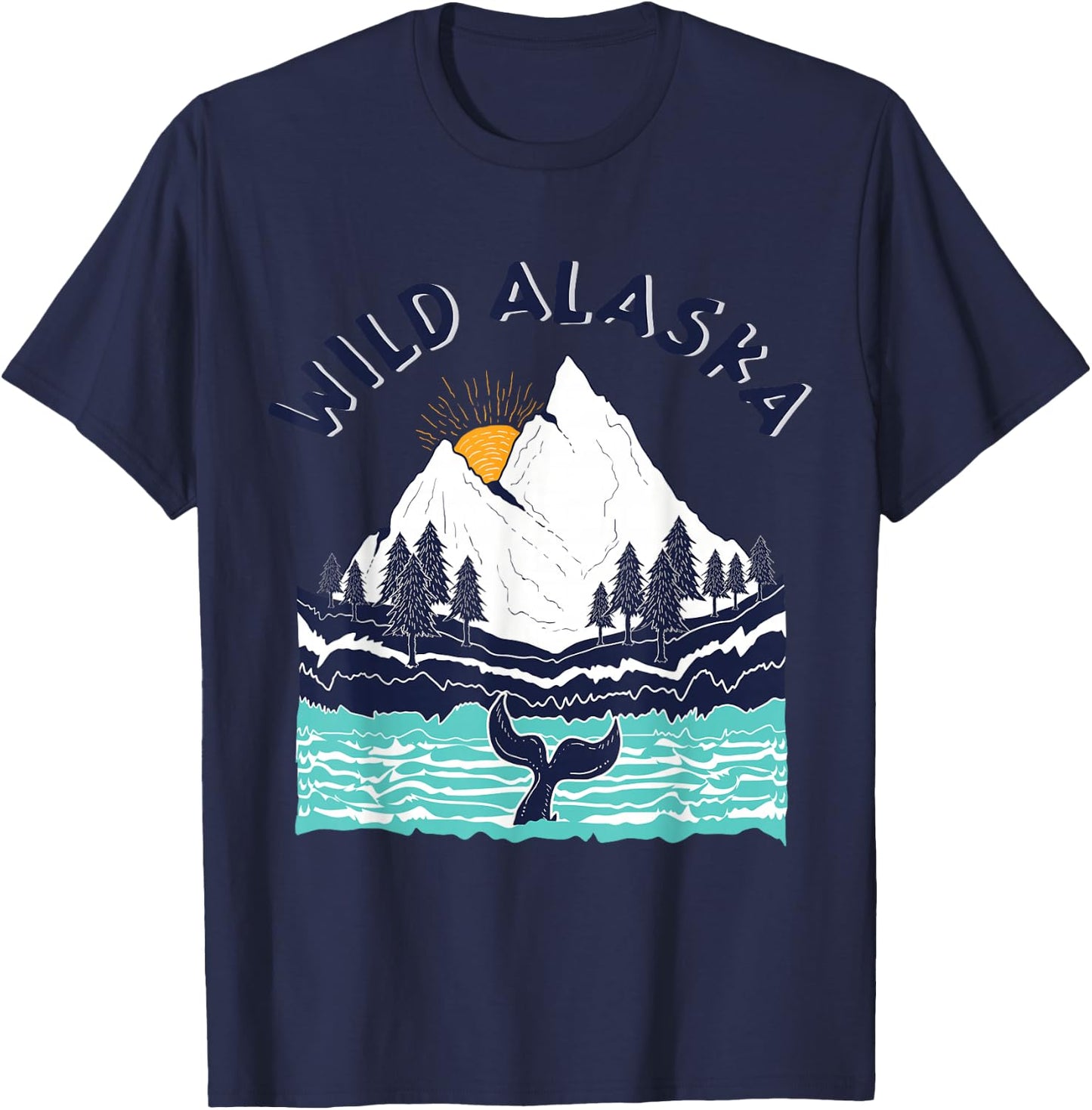 Vintage Alaska Wild Landscape Humpback Whale T-Shirt - T-Shirt | Navy