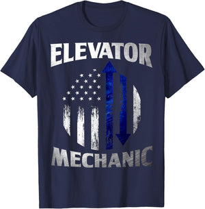 Elevator Mechanic American Flag Elevator Technician T-Shirt - T-Shirt | Navy