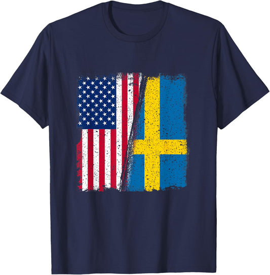 Sweden USA Swede USA Lover Sverige USA Flag T-Shirt - T-Shirt | Navy