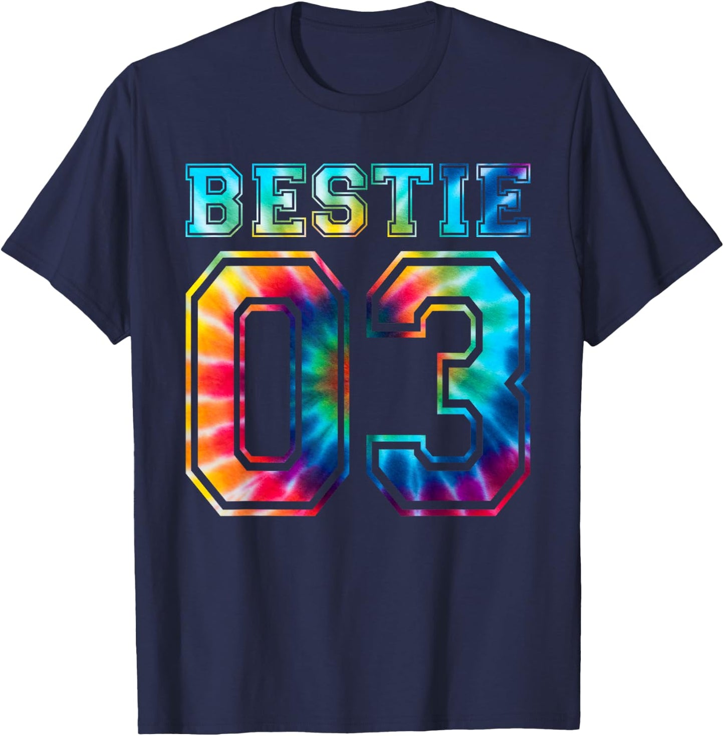 Bestie 03 Tie-Dye Pattern Matching Best Varsity School T-Shirt - T-Shirt | Navy