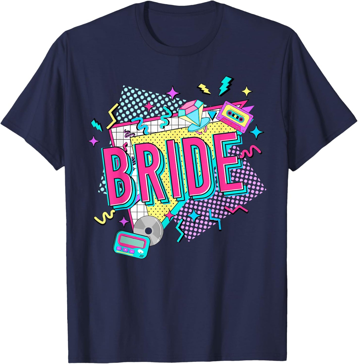 Retro Bride of the 90s Bachelorette Party 90s Bride T-Shirt - T-Shirt | Navy