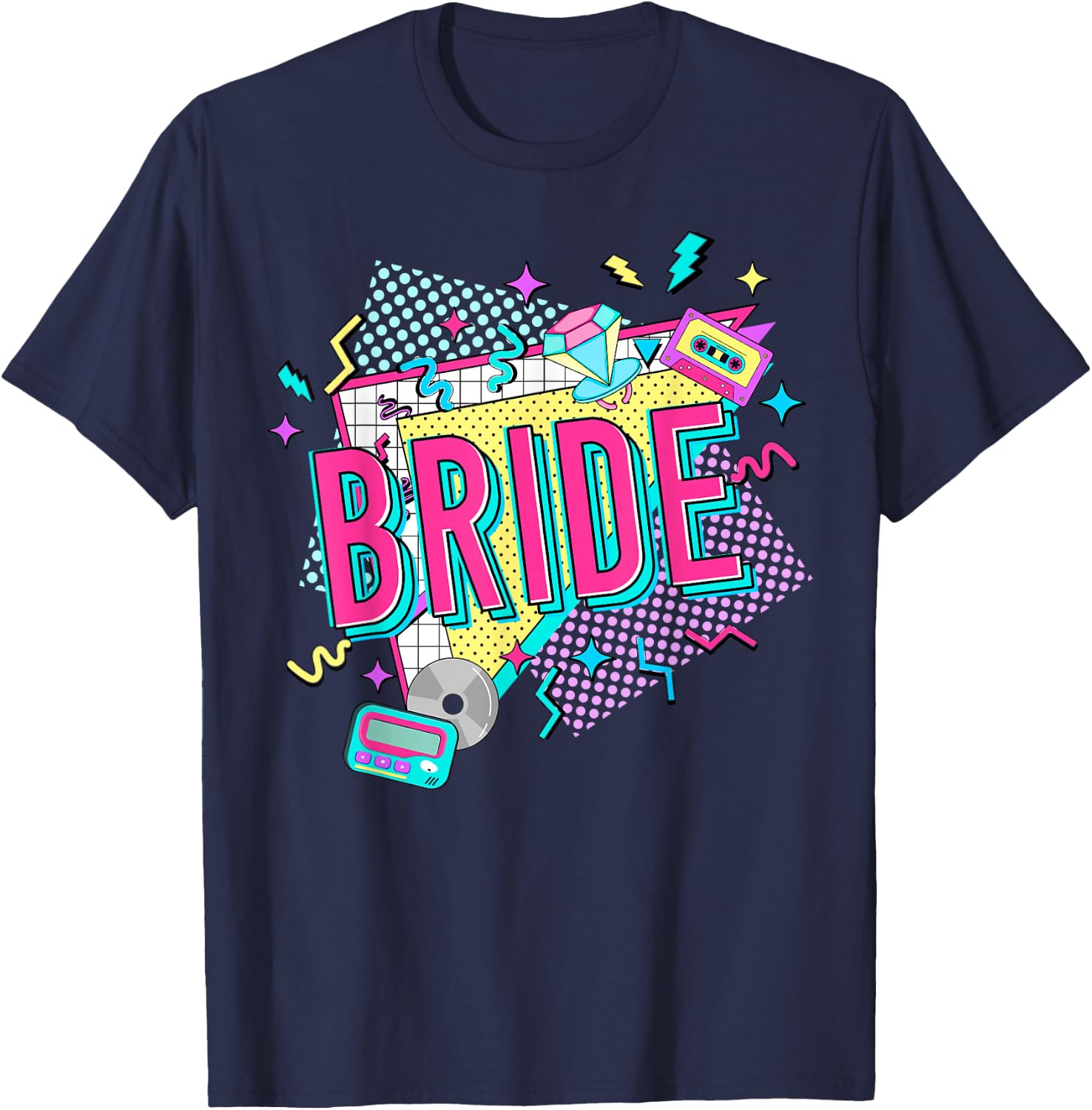 Retro Bride of the 90s Bachelorette Party 90s Bride T-Shirt - T-Shirt | Navy