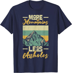 Vintage Hiker More Mountains Less Assholes, Outdoor Hiking T-Shirt - T-Shirt | Navy