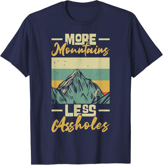Vintage Hiker More Mountains Less Assholes, Outdoor Hiking T-Shirt - T-Shirt | Navy