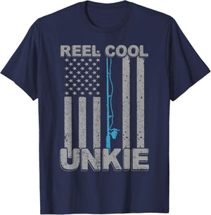 Reel Cool Unkie Uncle Fishing Fathers Day T-Shirt - T-Shirt | Navy