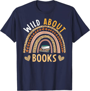 Wild About Books Leopard I Love Reading Book Lover T-Shirt - T-Shirt | Navy