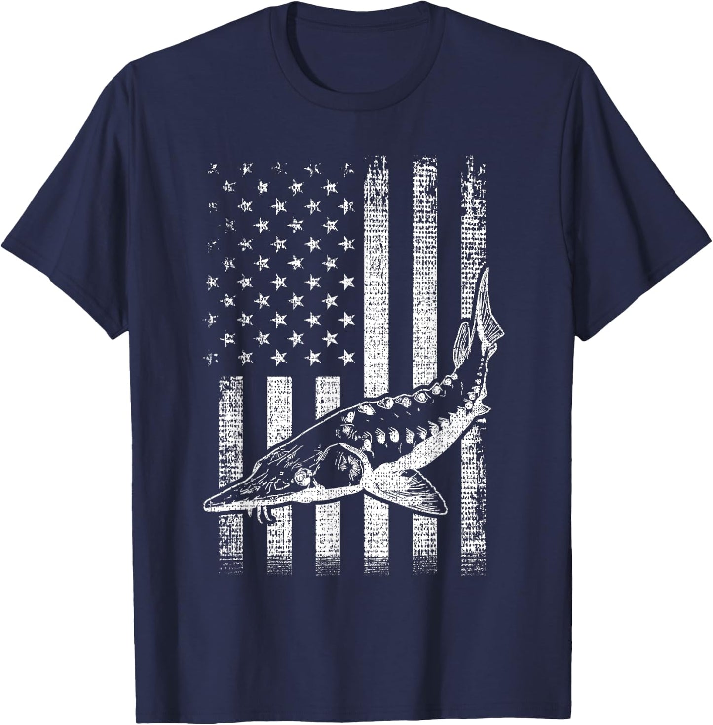 Retro vintage American Sturgeon flag distressed fisherman T-Shirt - T-Shirt | Navy