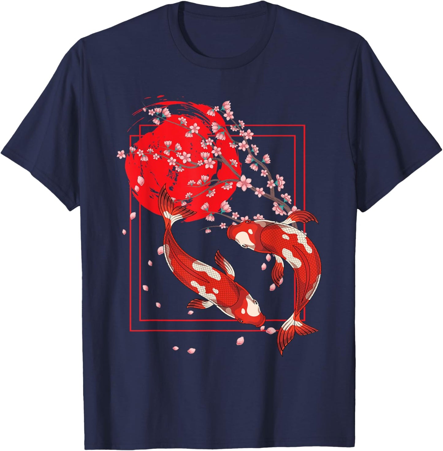 Asian Koi Pond Sakura Cherry Blossom Japanese Fish Koi Carp T-Shirt - T-Shirt | Navy