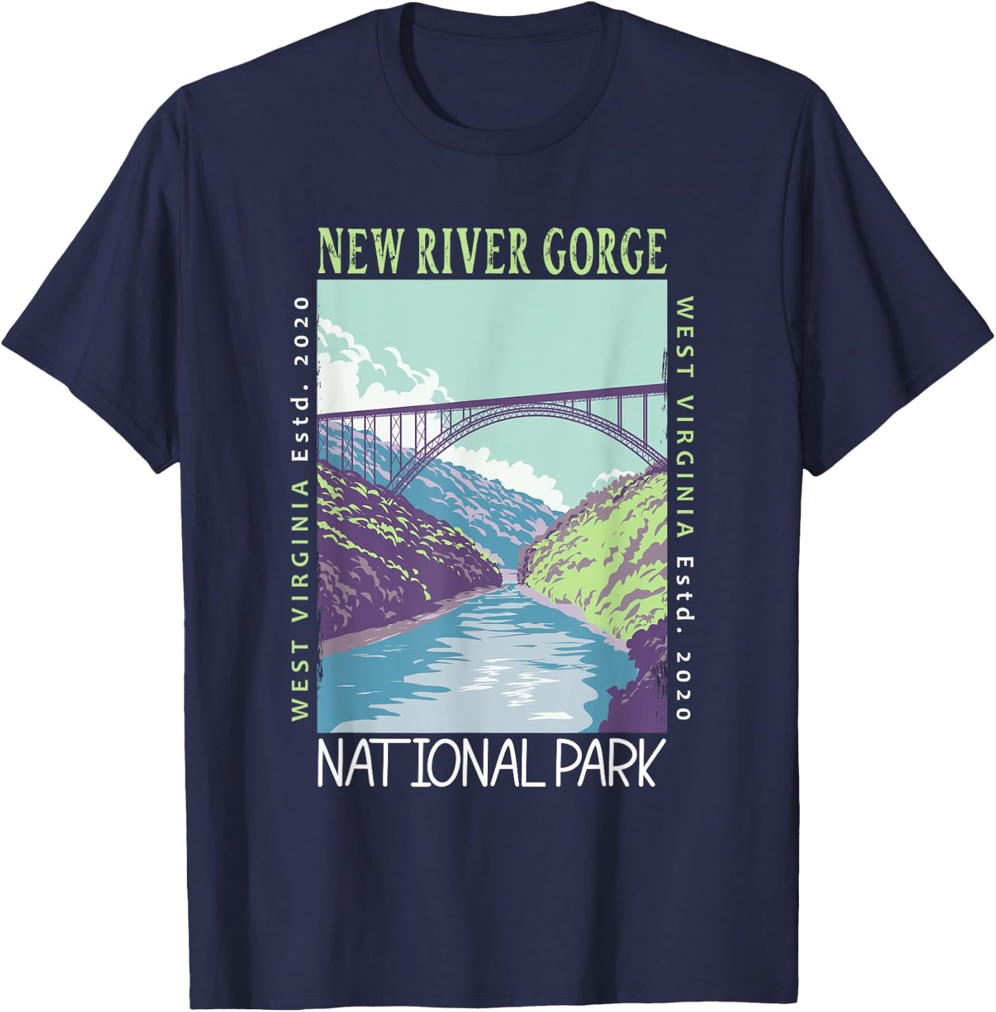 New River Gorge National Park Bridge Distressed Vintage T-Shirt - T-Shirt | Navy