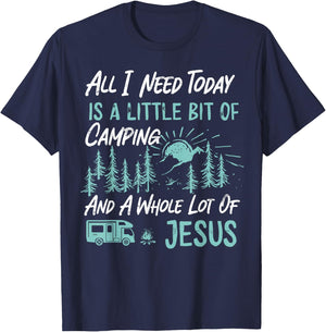 A Little Bit Of Camping And Jesus Motorhome Campervan T-Shirt - T-Shirt | Navy