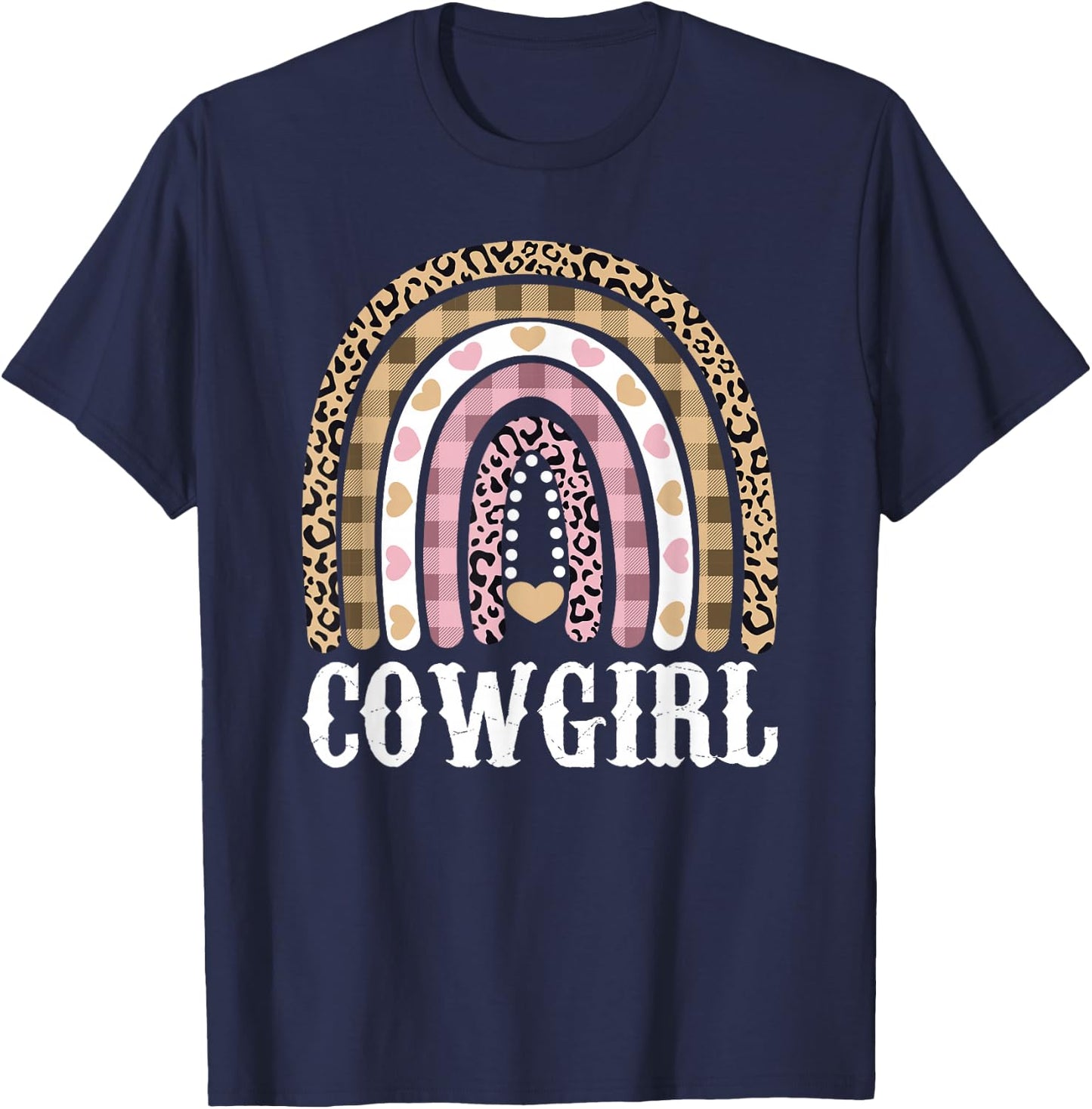 Cowgirl Outfit Women Cowboy Rainbow Leopard Western Cow Girl T-Shirt - T-Shirt | Navy