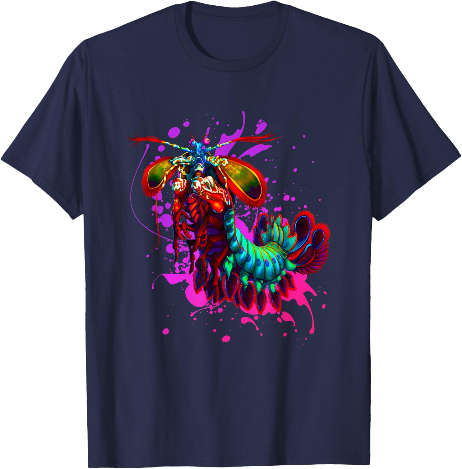 Rainbow Peacock Mantis Shrimp Purple Splash T-Shirt - T-Shirt | Navy