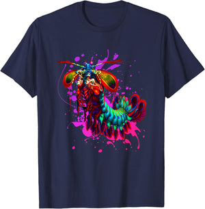 Rainbow Peacock Mantis Shrimp Purple Splash T-Shirt - T-Shirt | Navy