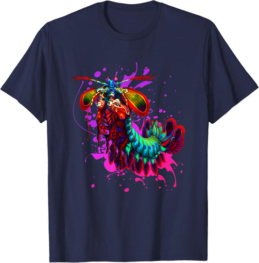 Rainbow Peacock Mantis Shrimp Purple Splash T-Shirt - T-Shirt | Navy