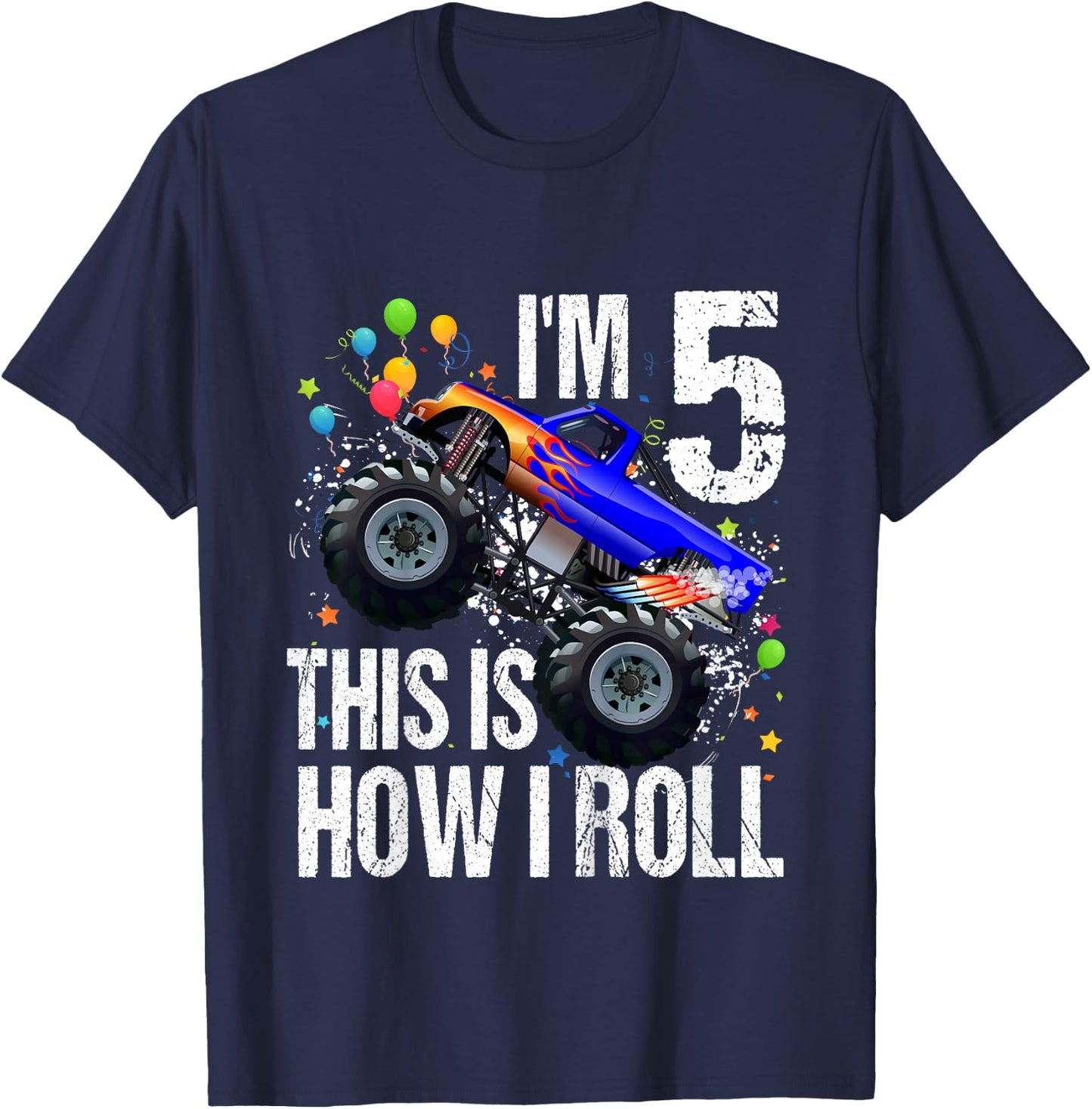 Kids 5th Birthday Boy Monster Truck Rule JAM Shirt Five 5 Year T-Shirt - T-Shirt | Navy