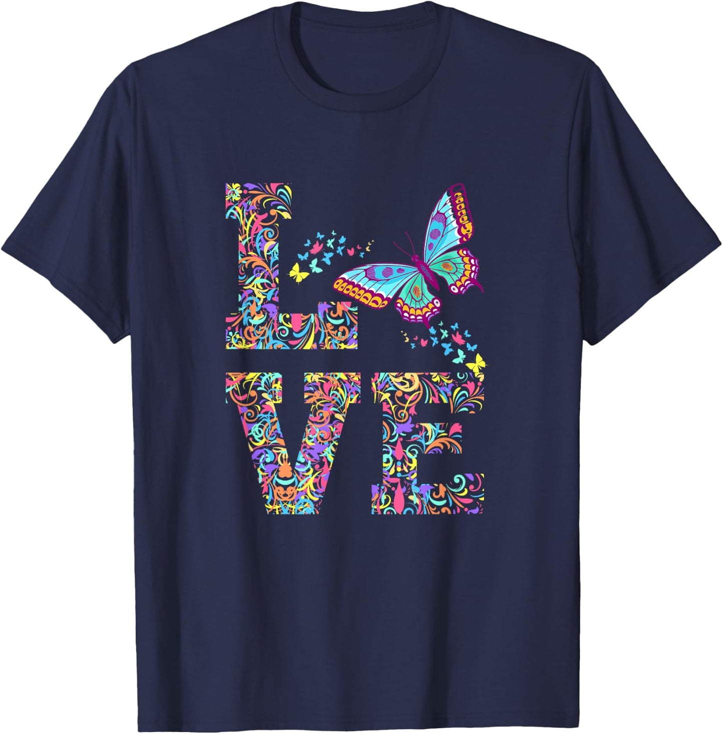 Love Butterflies Butterfly Colorful Spring Insect Flower T-Shirt - T-Shirt | Navy