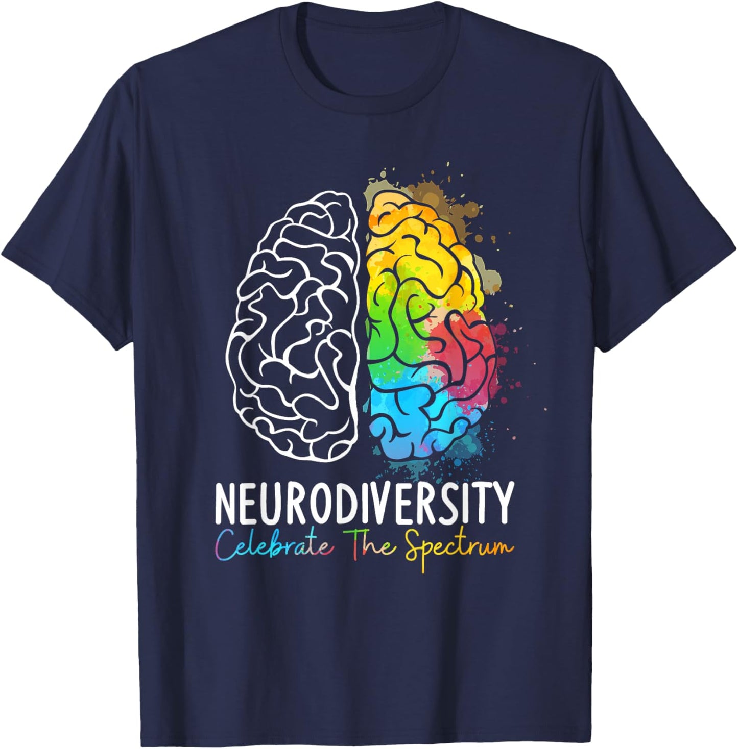 Neurodiversity - Autism Spectrum ASD ADHD Rainbow Brain T-Shirt - T-Shirt | Navy