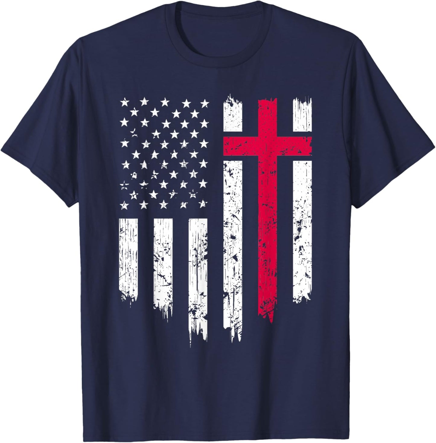 Vintage Distressed USA Flag Cross Christian Faith Gift Small T-Shirt - T-Shirt | Navy