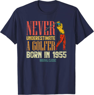 Never Underestimate Golfer Born In 1955 Gift 65 Years Old T-Shirt - T-Shirt | Navy