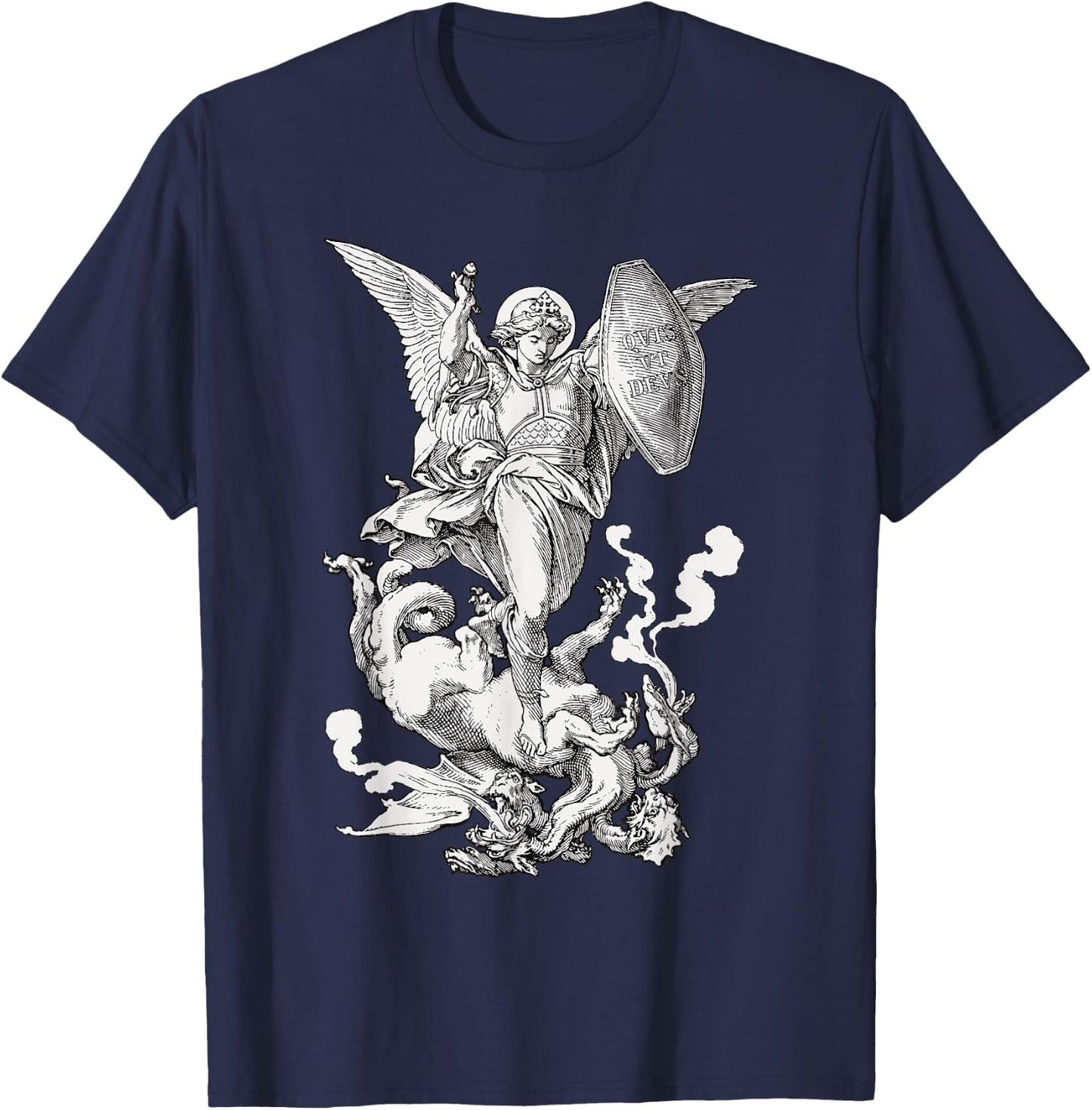 Archangel Saint Michael Fighting the Dragon Catholic T-Shirt - T-Shirt | Navy