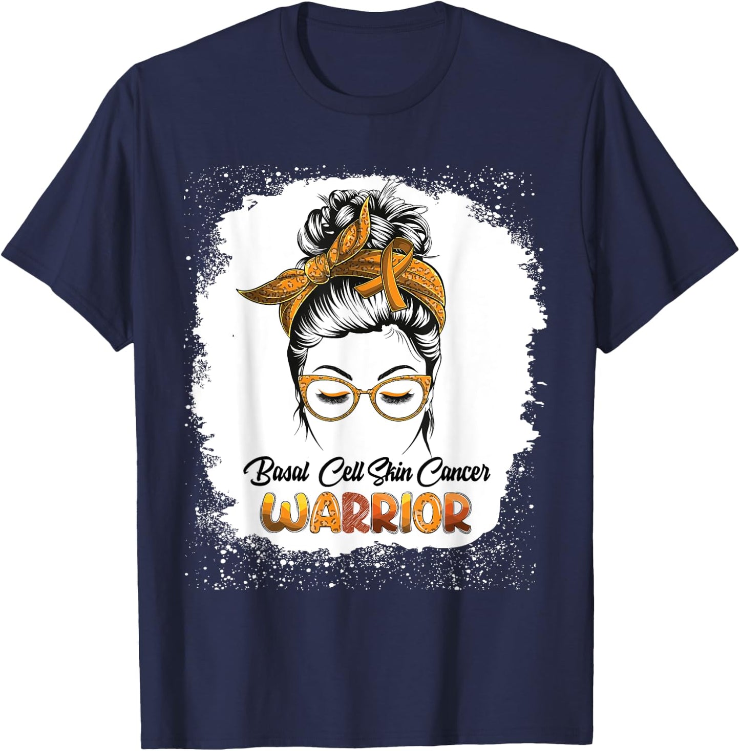 Basal Cell Skin Cancer Warrior Bleached Messy Bun Survivor T-Shirt - T-Shirt | Navy