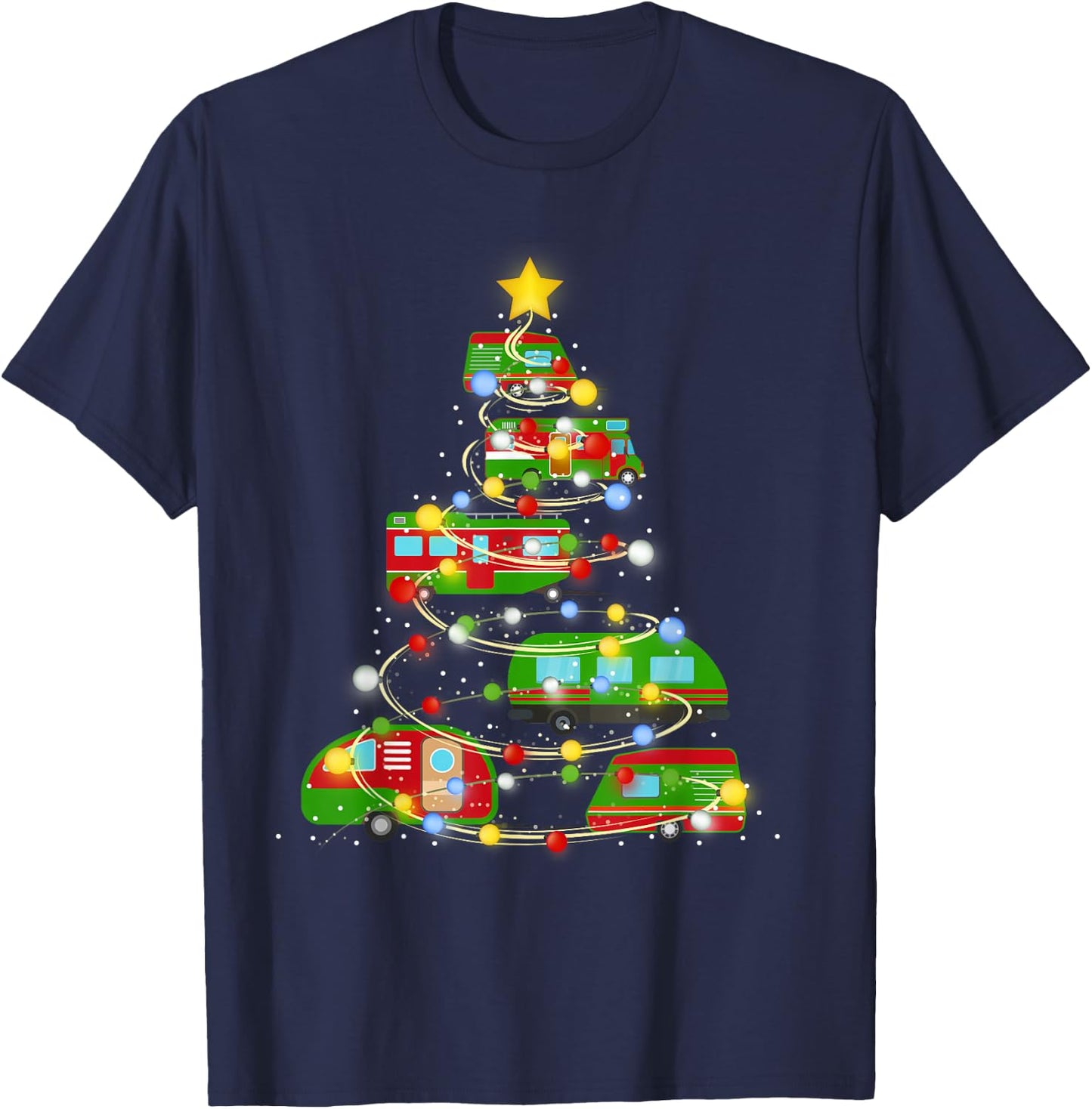 Christmas Tree Vehicles Camping Lover Funny Pajamas Xmas T-Shirt - T-Shirt | Navy