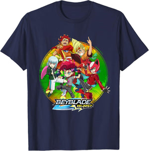 Hasbro BEYBLADE BURST QUADDRIVE -Kids Black Cotton 60% Polyester 40% Classic Fit Collarless Short Sleeve T-Shirt - T-Shirt | Navy
